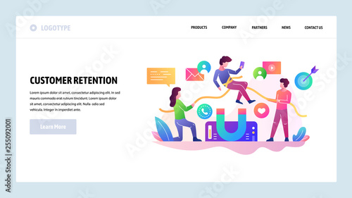 Vector web site design template. Customer retention and loyalty concept. Business marketing, client relationship. Landing page concepts for website and mobile development. Modern flat illustration