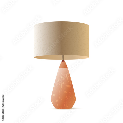 Night table lamp realistic 3d vector rendering illustration. Interior bedside light. Living room, bedroom desk lamp on white background. Home decor. Isolated color design element