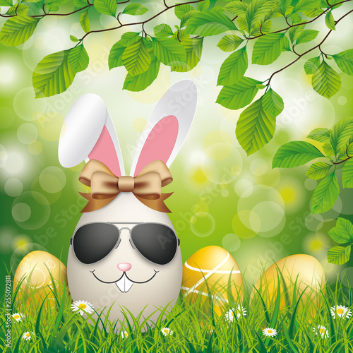 Golden Easter Eggs Hare Ears Sunglasses Beech Twigs