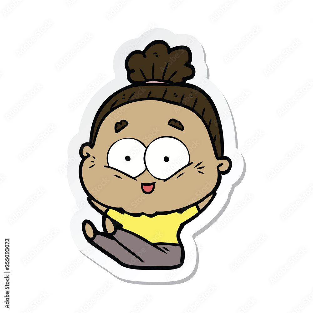 sticker of a cartoon happy old woman