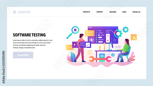 Vector web site design template. Software development and code test, programmer coding application. Landing page concepts for website and mobile development. Modern flat illustration