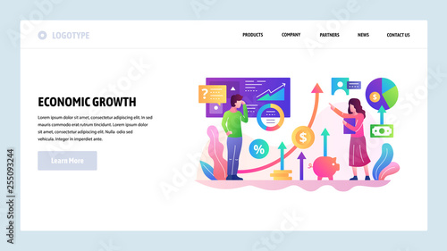 Vector web site design template. Business debelopment and economy growth, financial charts and graph. Landing page concepts for website and mobile development. Modern flat illustration