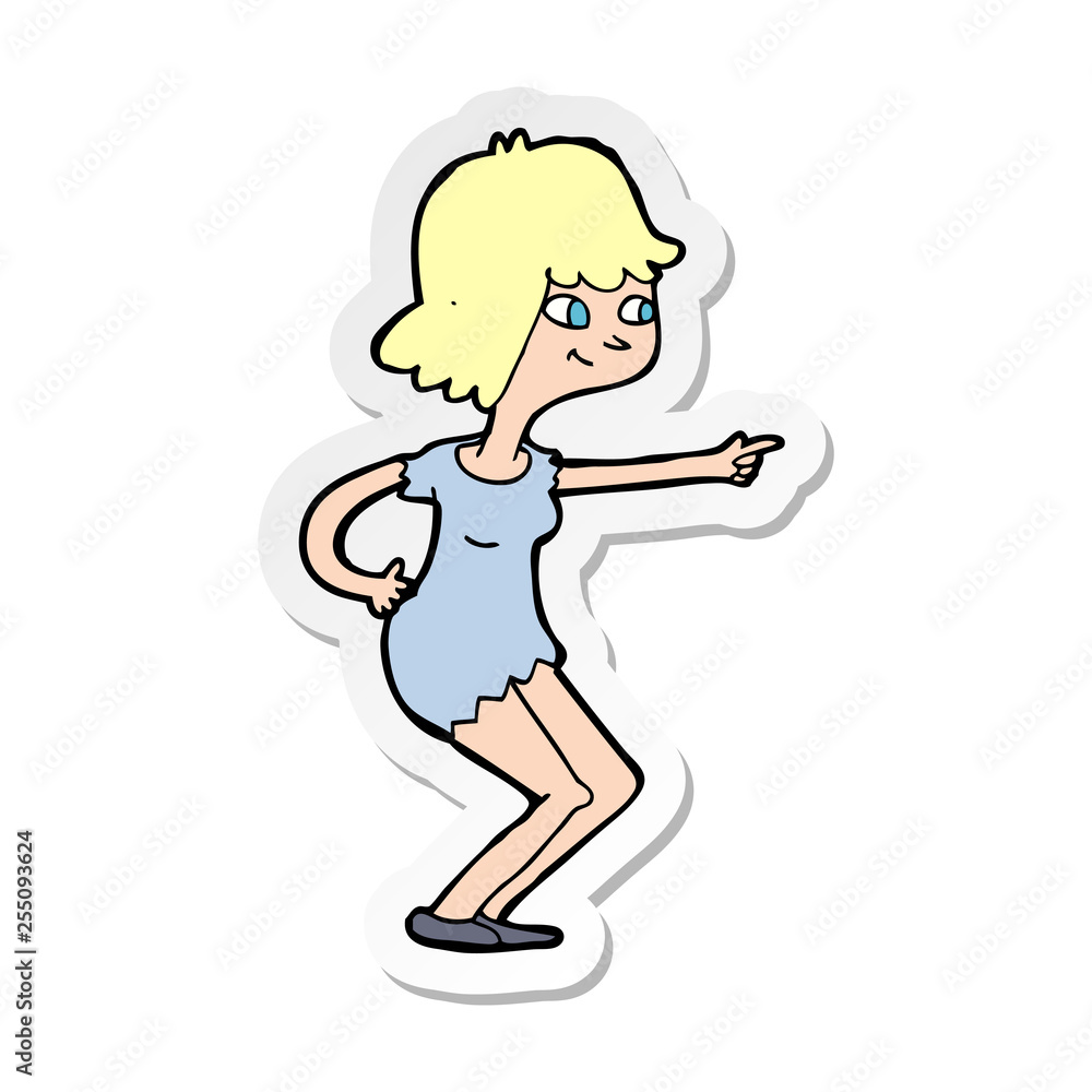sticker of a cartoon girl pointing sticker of a cartoon girl pointing