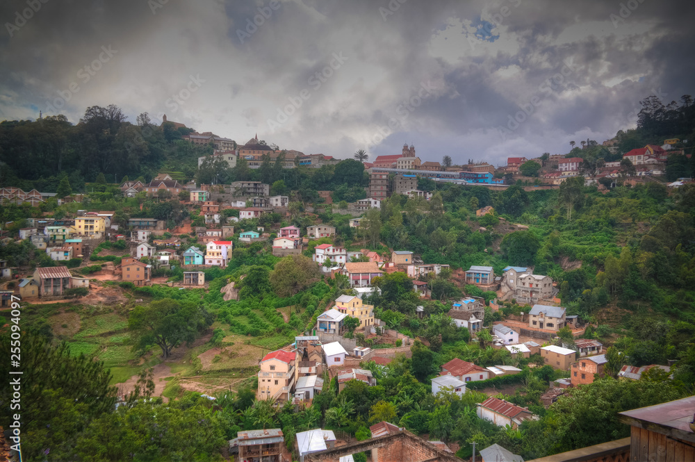 Fototapeta premium Aerial panoramic view to Fianarantsoa city at sunset , Madagascar