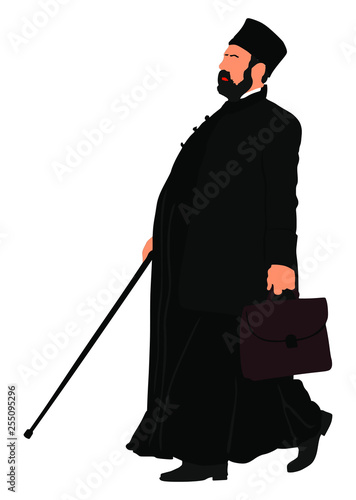 Orthodox Christian priest vector silhouette isolated on white background. High detailed illustration. Islamic priest portrait, Muslim imam vector illustration.