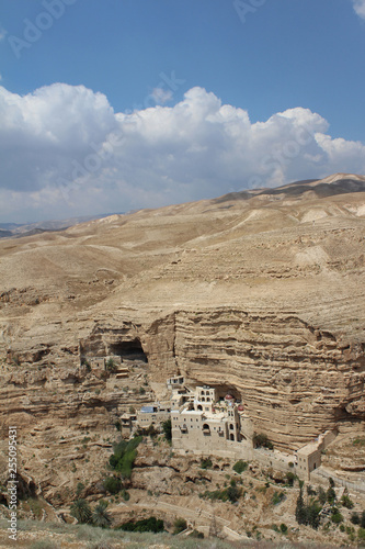 Saint George Koziba monastery near Jericho in Judean desert  nature orthodox  monastery and landscape  Israel