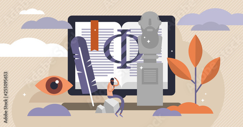 Philosophy vector illustration. Flat tiny sociology study persons concept.