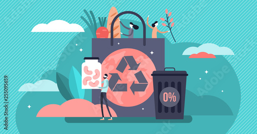 Zero waste vector illustration. Flat tiny reduce packaging persons concept.