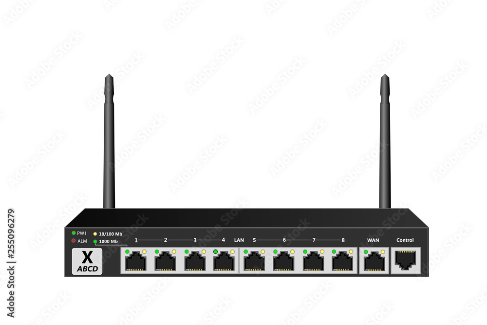 Wireless service router with control port, WAN port and 8 LAN ports