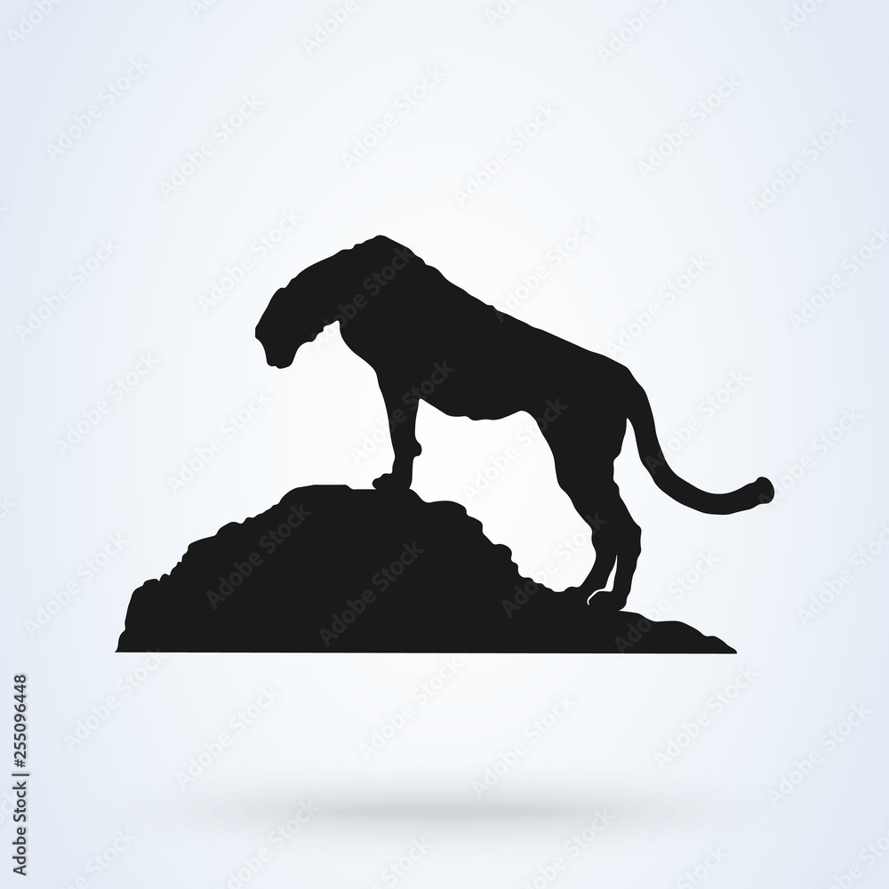 Fototapeta leopard on the hill black silhouette. isolated on white background