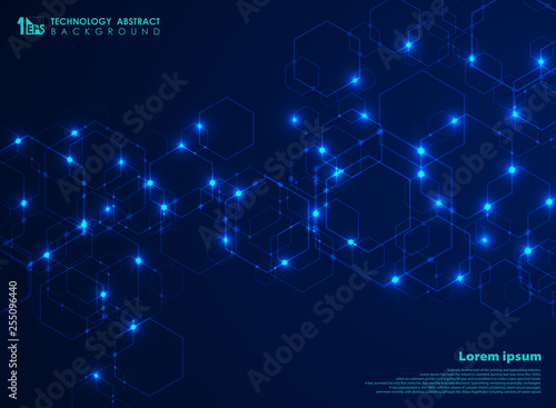 Abstract futuristic complex hexagon shape pattern connection in blue technology background. Design for data connecting for ad  poster  web  print  brochure  cover.