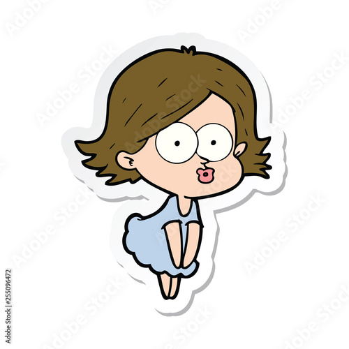 sticker of a cartoon girl pouting
