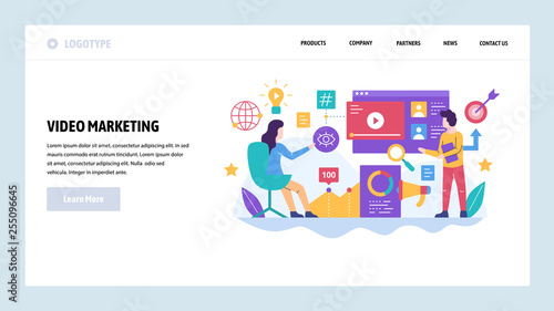 Vector web site design template. Video marketing and digital advertising, social media target ad. Landing page concepts for website and mobile development. Modern flat illustration