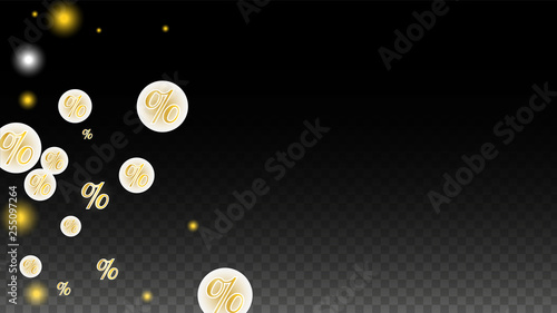 Luxury Vector Gold Percentage Sign Confetti on Transparent. Percent Sale Background. Business, Economics Print. Discount Illustration. Promotion Poster. Black Friday Banner. Special offer Template.