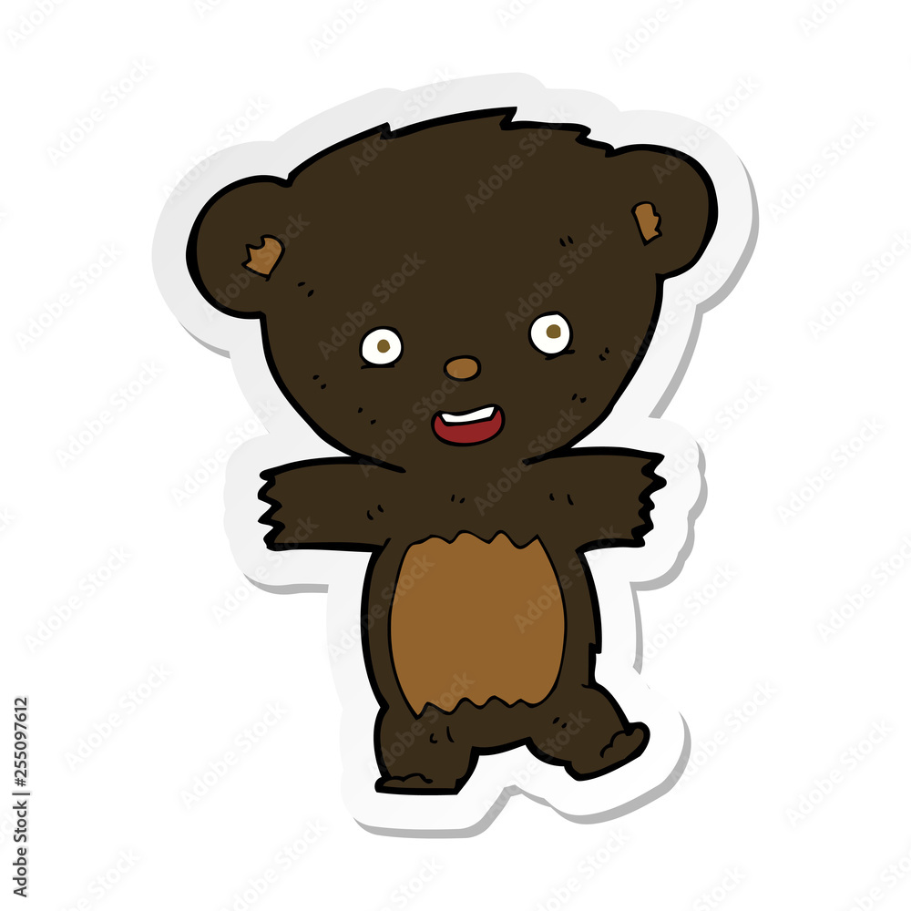 sticker of a cartoon teddy black bear cub sticker of a cartoon teddy black bear cub