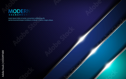 Dark blue abstract overlap layers background. Texture with silver list and sparkle of light decoration. Realistic backdrop. 3D effect.