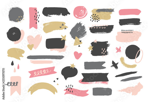 Grunge Brush Stroke. Set of hand drawn painted vector design elements. Frames, labels, ribbons and brush strokes.