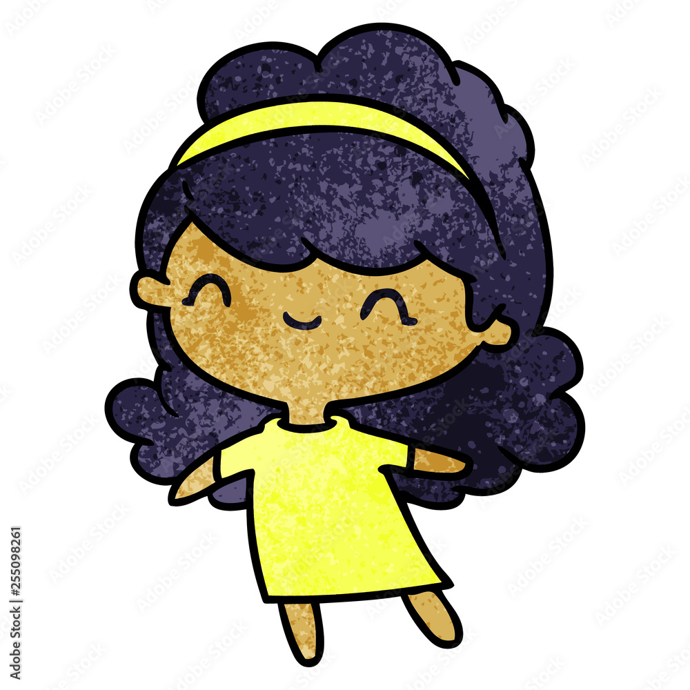 textured cartoon kawaii girl with head band textured cartoon kawaii girl with head band