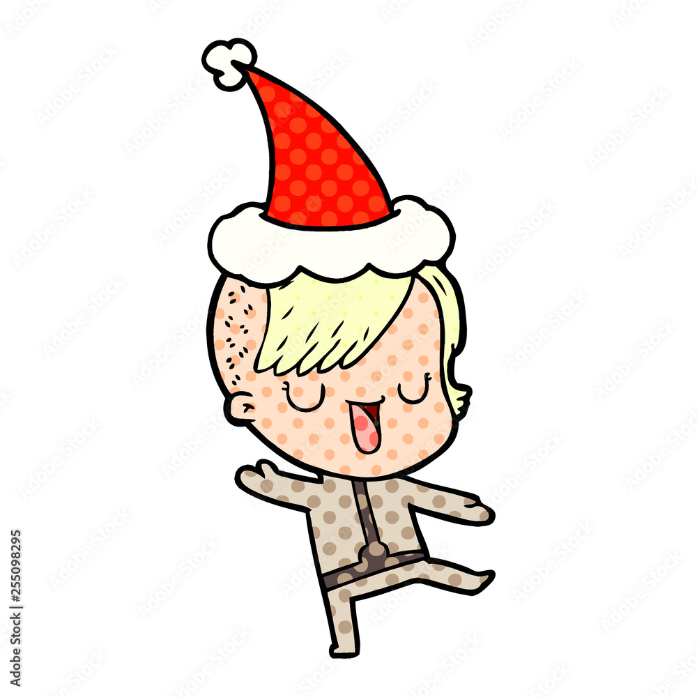 cute comic book style illustration of a girl with hipster haircut wearing santa hat cute comic book style illustration of a girl with hipster haircut wearing santa hat