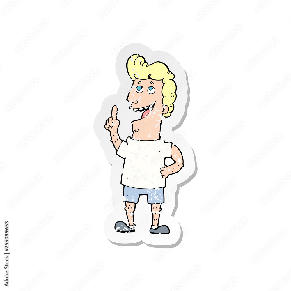 retro distressed sticker of a cartoon happy man retro distressed sticker of a cartoon happy man