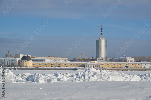 Arkhangelsk city in winter on the river