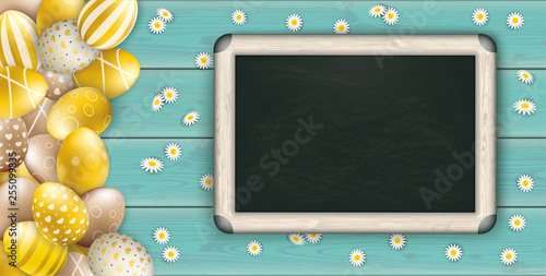 Noble Golden Easter Eggs Blackboard Wooden Turquoise Header