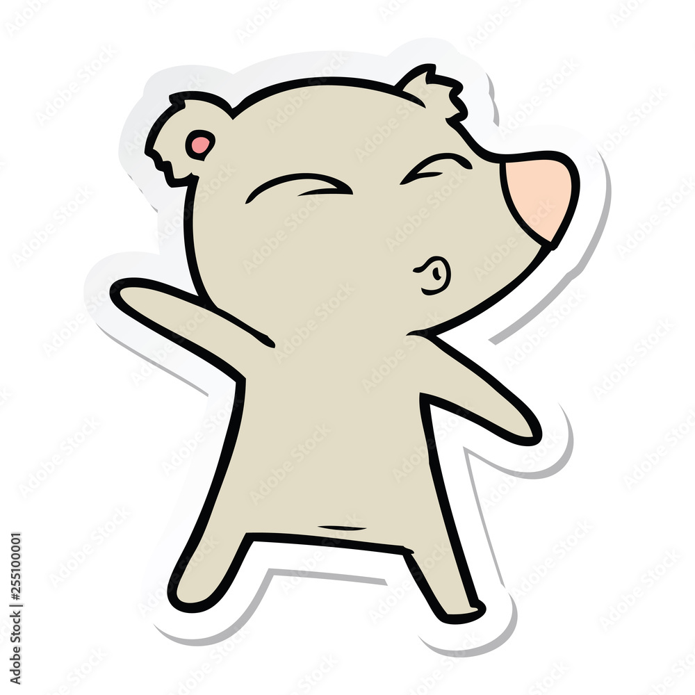 sticker of a cartoon whistling bear sticker of a cartoon whistling bear