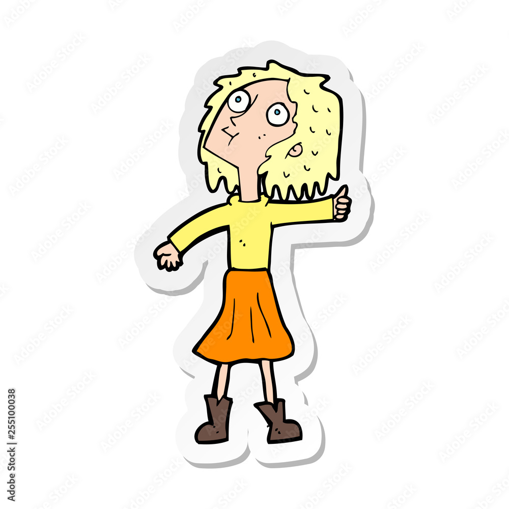 Fototapeta premium sticker of a cartoon woman looking up to the sky