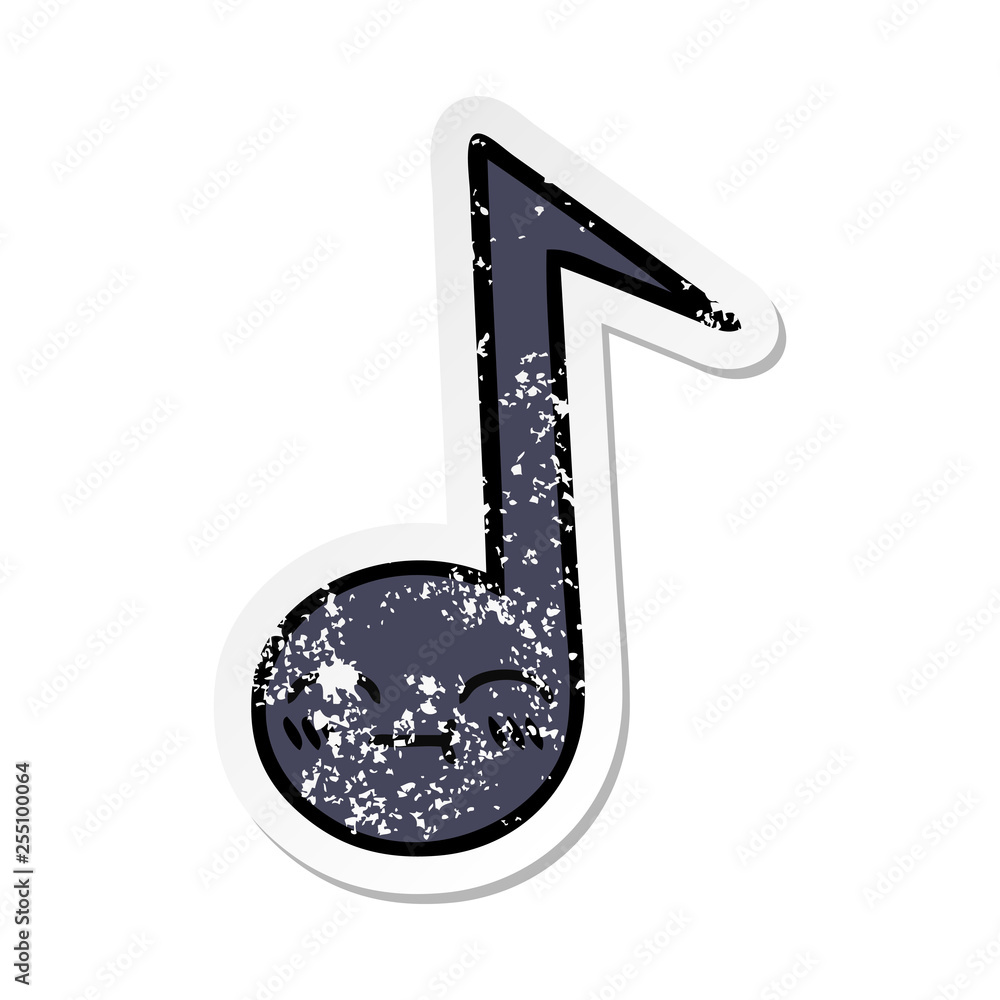 distressed sticker of a cute cartoon musical note distressed sticker of a cute cartoon musical note