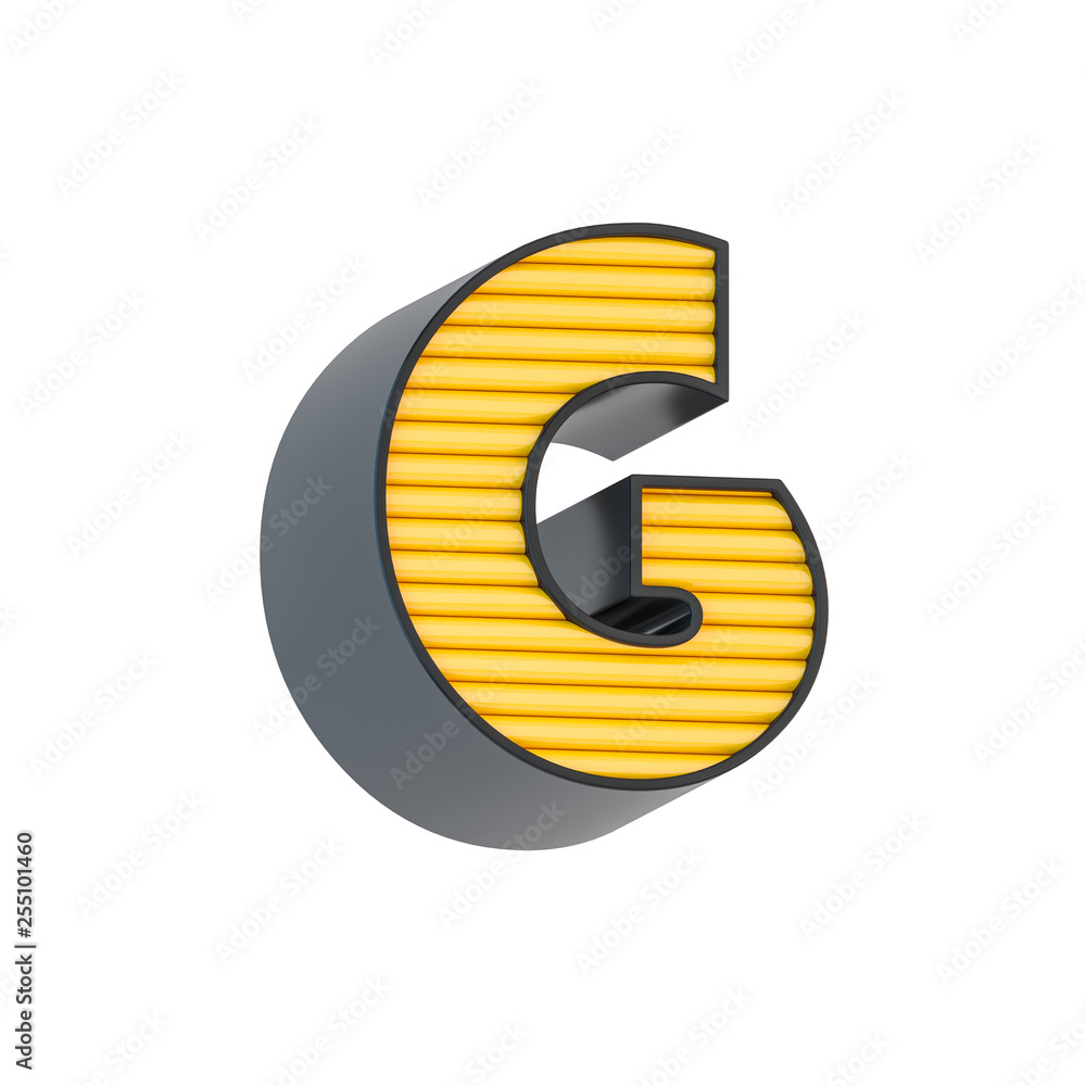 Retro style black and yellow letter alphabet character G font. Front view capital symbol isolated over white background. 3d rendering illustration.