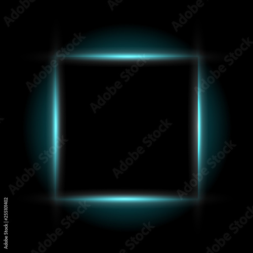 Abstract geometric shapes with realistic neon led backlighting behind isolated on black background.