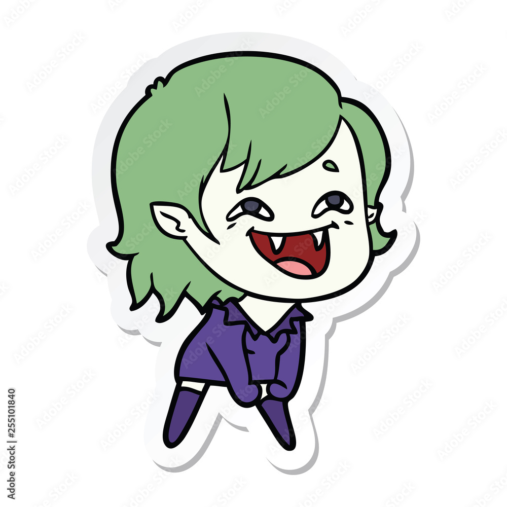 sticker of a cartoon laughing vampire girl sticker of a cartoon laughing vampire girl