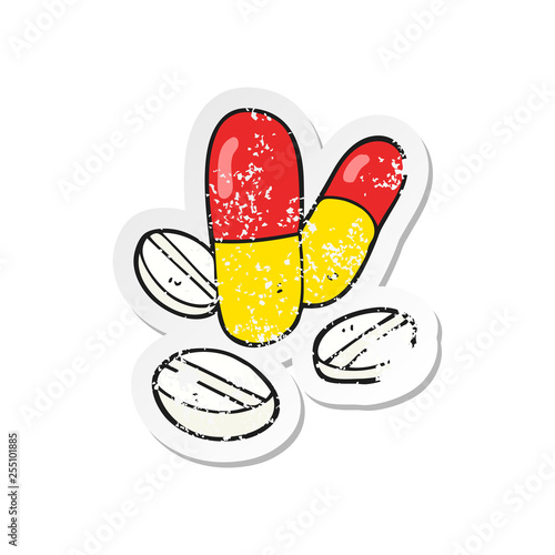 retro distressed sticker of a cartoon pills