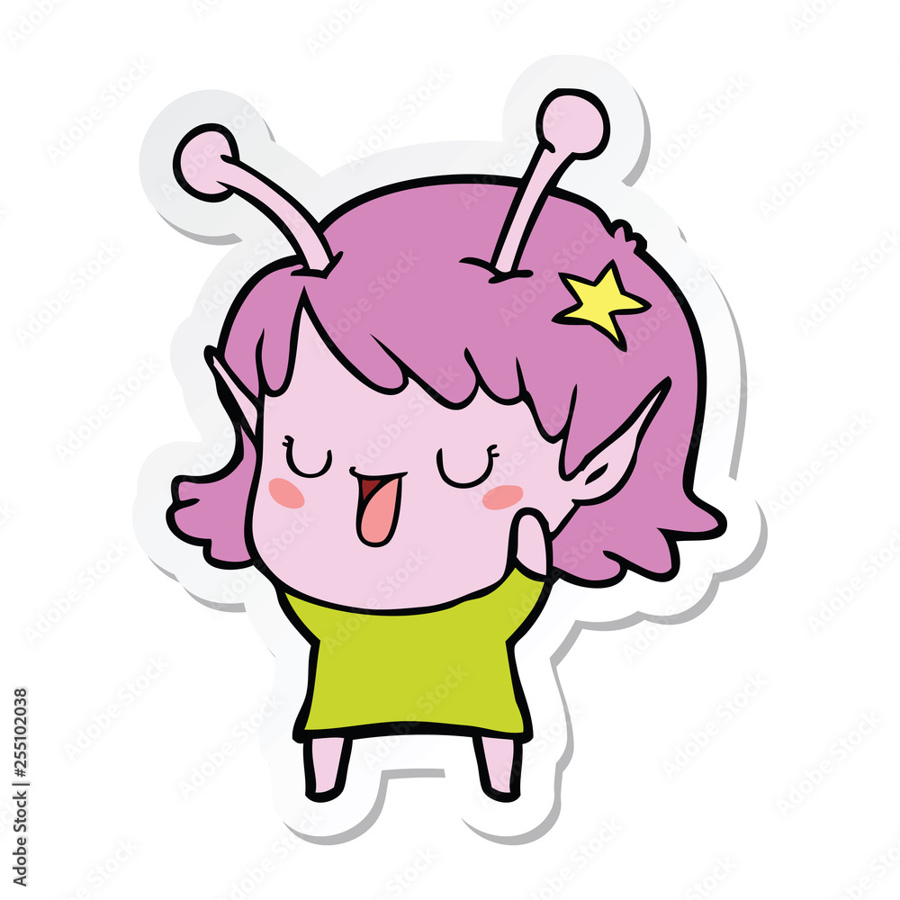sticker of a happy alien girl cartoon laughing sticker of a happy alien girl cartoon laughing