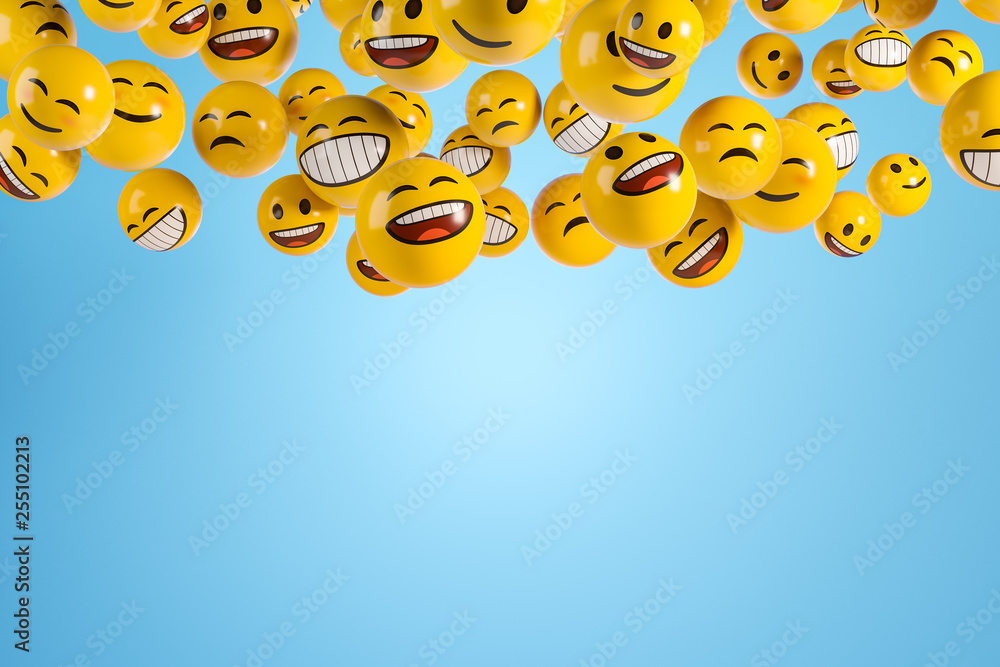 Falling emoji characters on the blue background. ilustração do Stock Adobe Stock