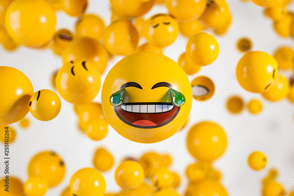 Large laughing emoji face with tears over white background with blur. Stock  Illustration | Adobe Stock