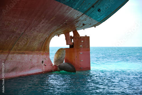 Close-up of the ship's propellers in the water. As a result of the storm, the ship Rio ran aground near Novorossiysk