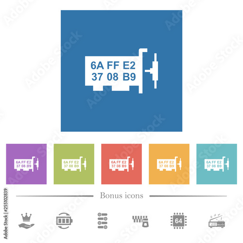 Network mac address flat white icons in square backgrounds