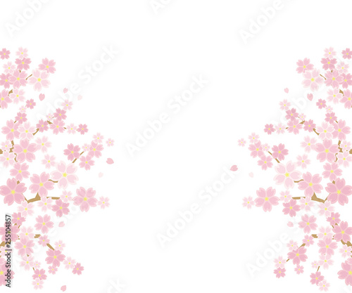 桜のある春の風景のイラスト(白背景)レクタングルバナーバージョン © 深澤カラス