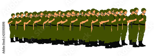 Troop of soldiers formation vector illustration isolated on white background. Saluting army soldier's (Memorial day, Veteran's day, 4th of July, Independence day). 
