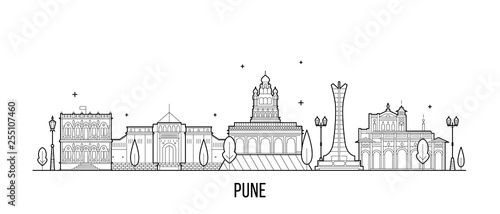 Pune skyline Maharashtra India city linear vector