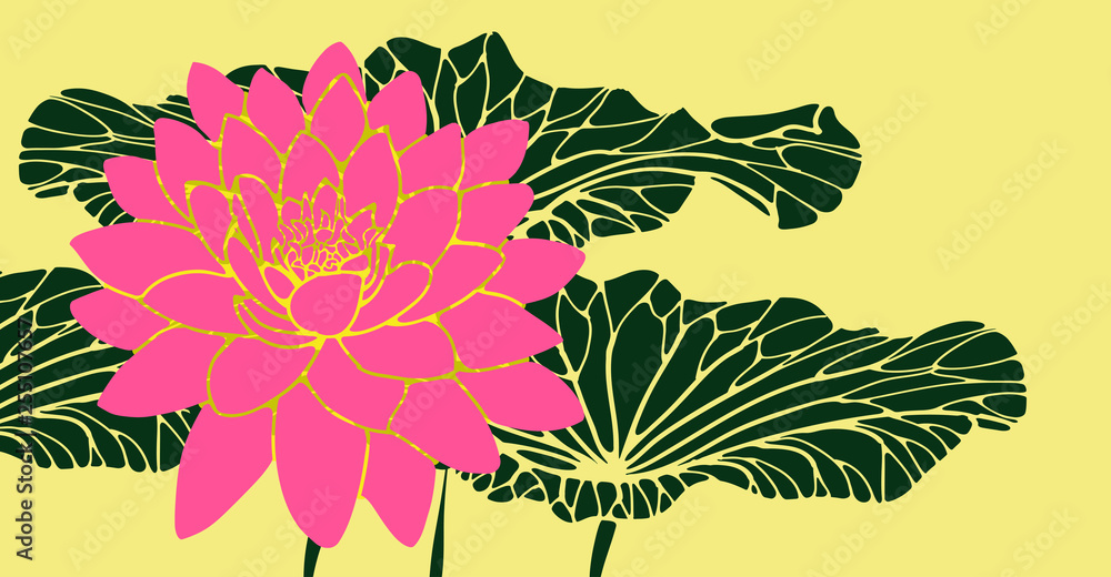 lotus flower with leaves card in bright pink green shades lotus flower with leaves card in bright pink green shades
