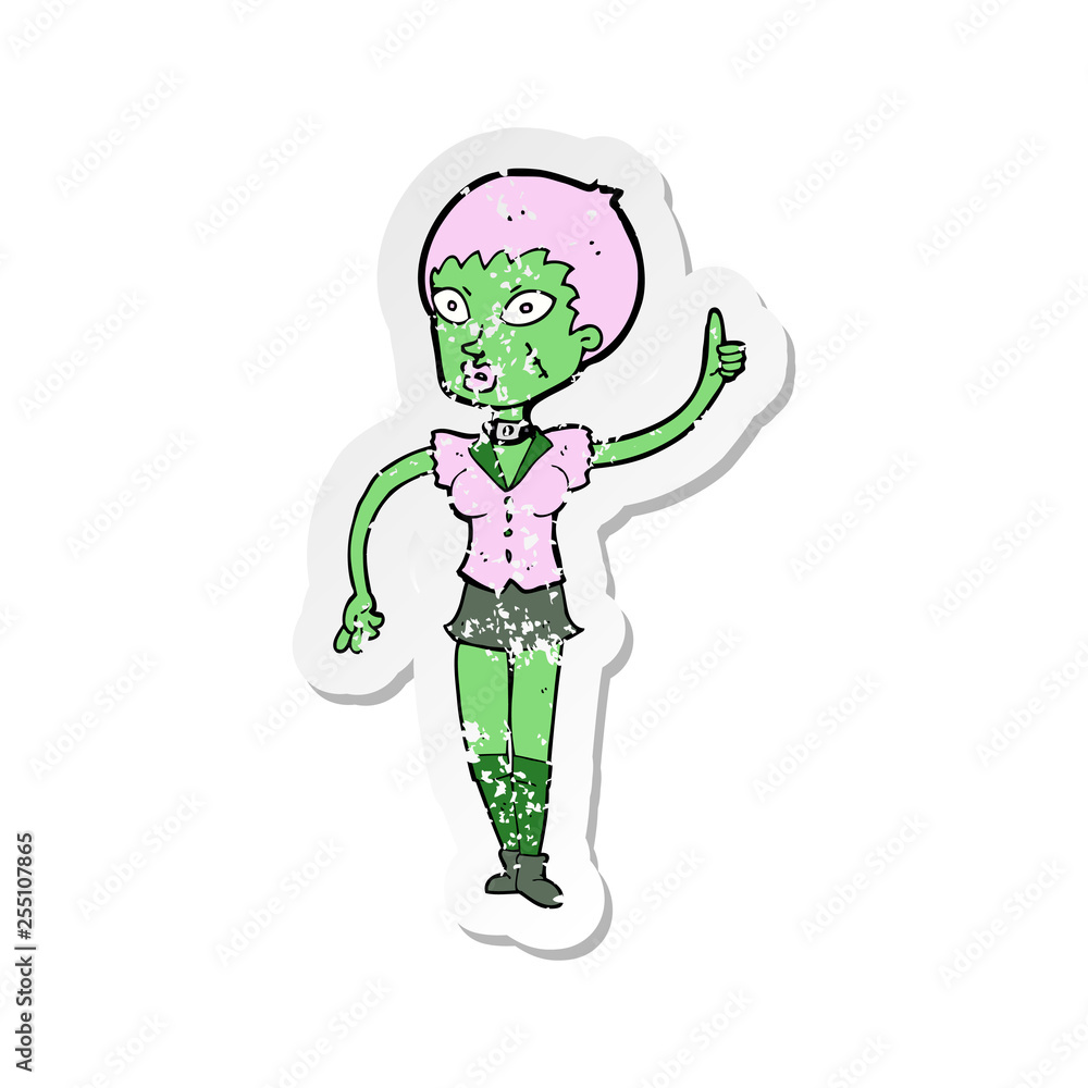 retro distressed sticker of a cartoon halloween girl retro distressed sticker of a cartoon halloween girl