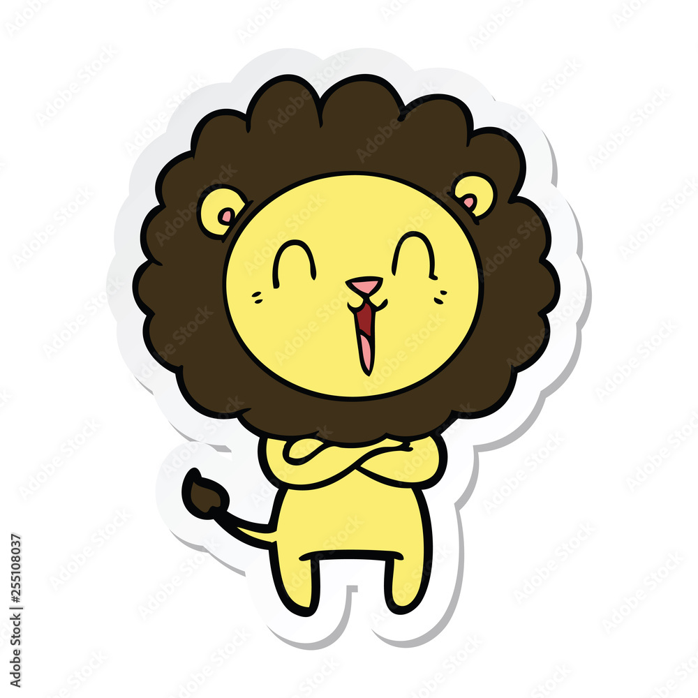 sticker of a laughing lion cartoon sticker of a laughing lion cartoon