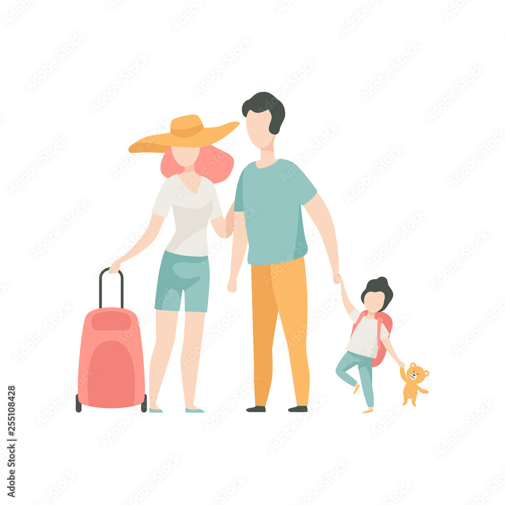 Family Travelling, Father, Mother and Son Going on Summer Vacation Vector Illustration Family Travelling, Father, Mother and Son Going on Summer Vacation Vector Illustration