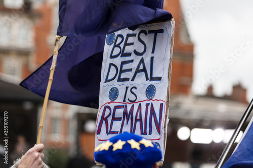 Anti brexit supporters holding banners in Westminster photo