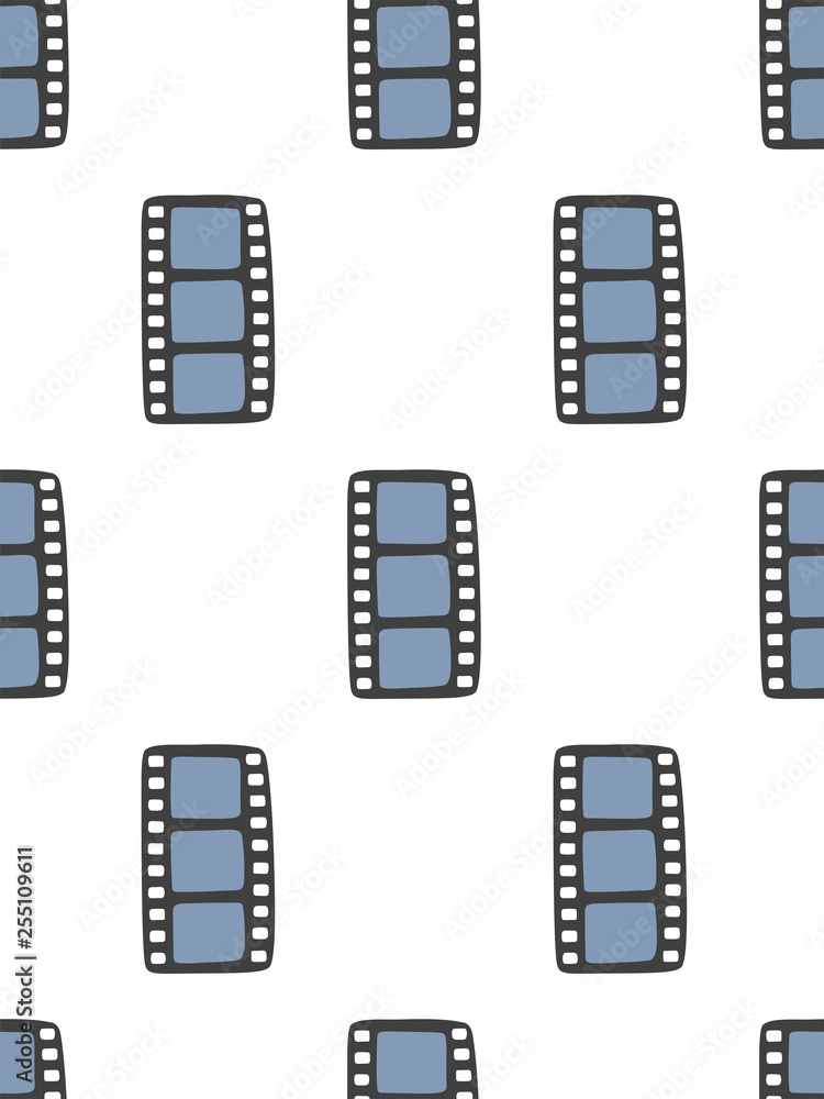 Obraz premium Film tape seamless pattern vector hand drawn pattern on white background. Doodle endless print