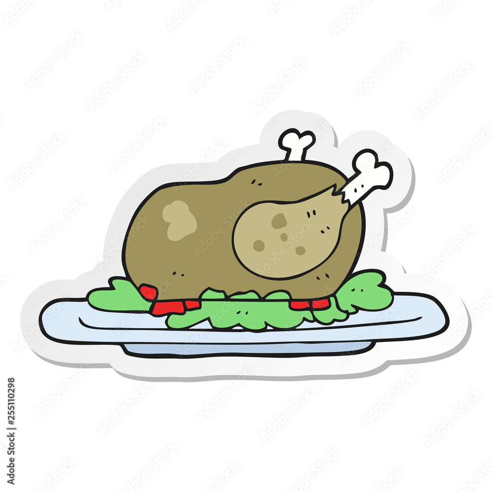 sticker of a cartoon cooked turkey sticker of a cartoon cooked turkey
