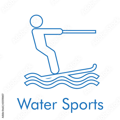Logotipo abstracto con texto Water Sports con icono lineal esquí acuático en color azul