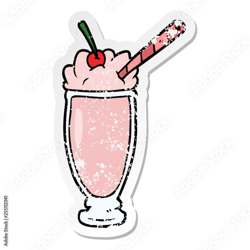 distressed sticker of a cartoon milkshake